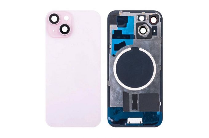 Задняя крышка (стекло) в сборе с рамкой для iPhone 15 (Pink)