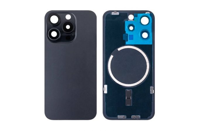 Задняя крышка (стекло) в сборе с рамкой для iPhone 15 Pro (Black Titanium)