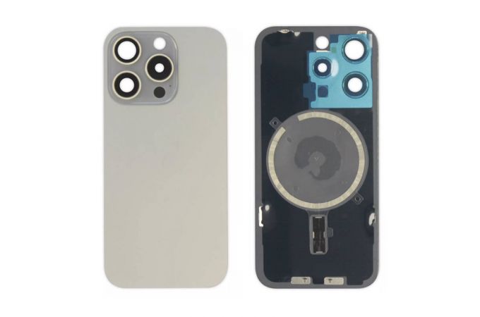 Задняя крышка (стекло) в сборе с рамкой для iPhone 15 Pro (Natural Titanium)