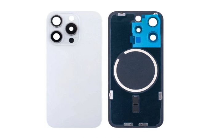 Задняя крышка (стекло) в сборе с рамкой для iPhone 15 Pro (White Titanium)