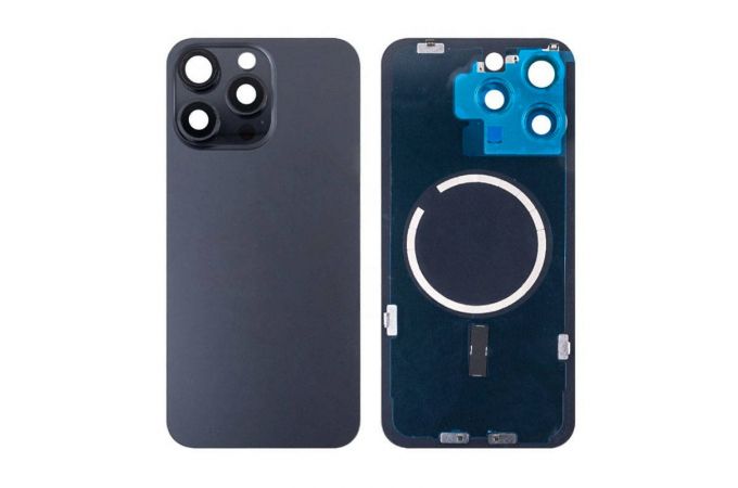 Задняя крышка (стекло) в сборе с рамкой для iPhone 15 Pro Max (Black Titanium)