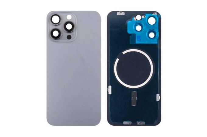 Задняя крышка (стекло) в сборе с рамкой для iPhone 15 Pro Max (Natural Titanium)