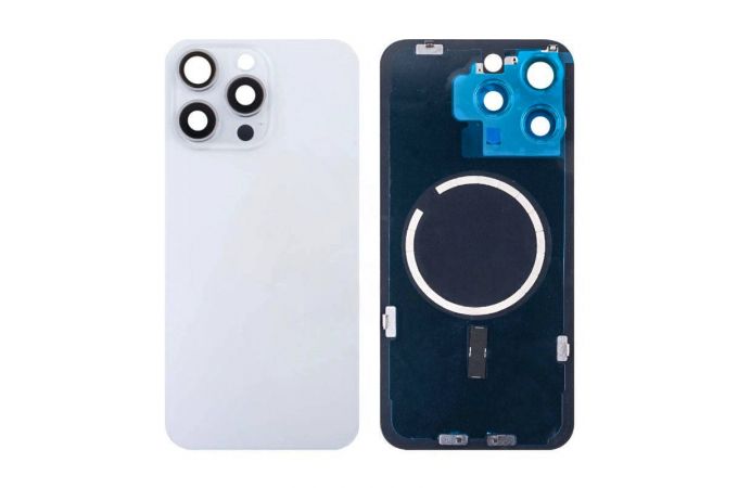 Задняя крышка (стекло) в сборе с рамкой для iPhone 15 Pro Max (White Titanium)