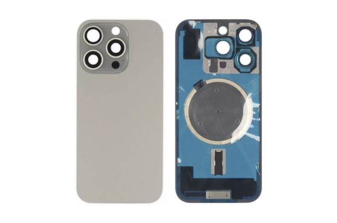 Задняя крышка (стекло) в сборе с рамкой для iPhone 16 Pro Оригинал (Natural Titanium)
