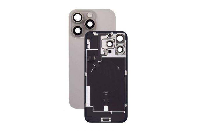 Задняя крышка (стекло) в сборе с рамкой для iPhone 16 Pro Max Оригинал (Natural Titanium)