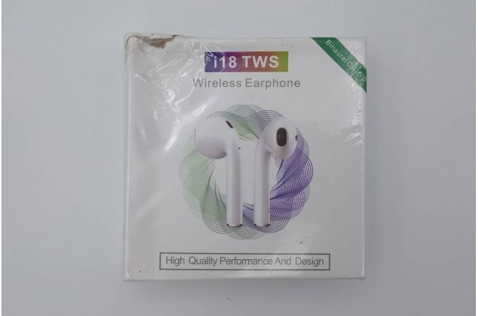 Наушники вакуумные беспроводные i18 TWS (белый) (небольшая уценка) (УЦЕНКА! МЯТАЯ УПАКОВКА)