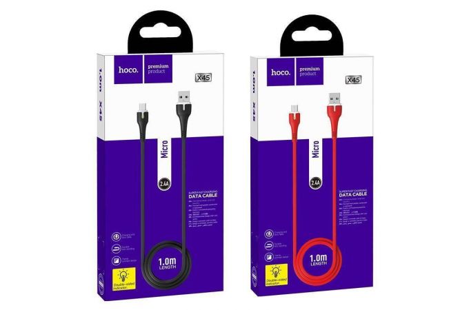 Кабель USB - MicroUSB HOCO X45 2,4A (черный) 1м