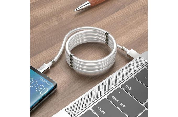 Кабель USB - USB Type-C HOCO U91, 3A (белый) 1м (магнитные вставки)