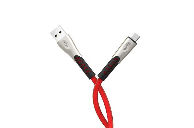 Кабель USB - MicroUSB HOCO U48 2,4A (красный) 1,2м (в оплетке)