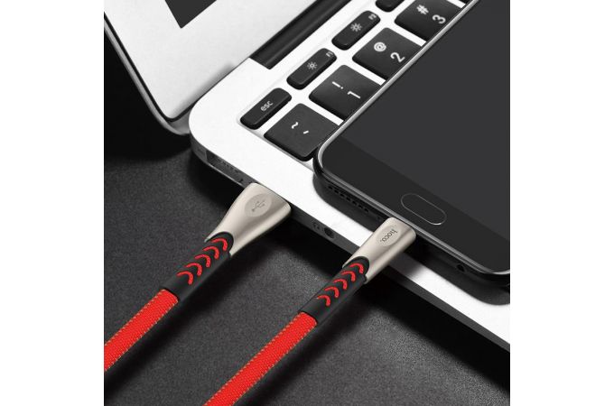 Кабель USB - MicroUSB HOCO U48 2,4A (красный) 1,2м (в оплетке)
