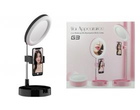 Кольцевая лампа настольная G-3 (16 см) для фото и видеосъемки с креплением телефона и зеркалом (черный)