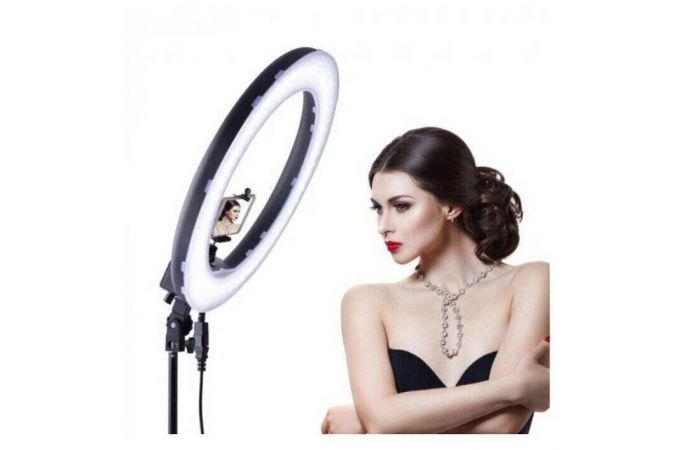 Кольцевая лампа напольная (30 см) для фото и видеосъемки QX300/XP305  (черный) с пультом уп (без т