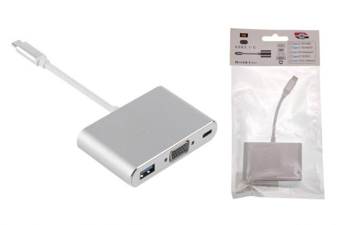 Конвертер переходник Орбита OT-AVW55  (штекер TYPE-C - гнездо USB 3.0/VGA/TYPE-C) 15см
