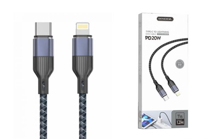 Кабель USB Type-C - Lightning SENDEM T16 USB 3A (фиолетовый) 1.2м