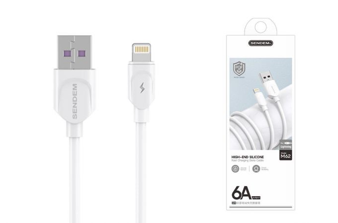 Кабель USB - Lightning SENDEM M62 USB 6A (белый) 1м