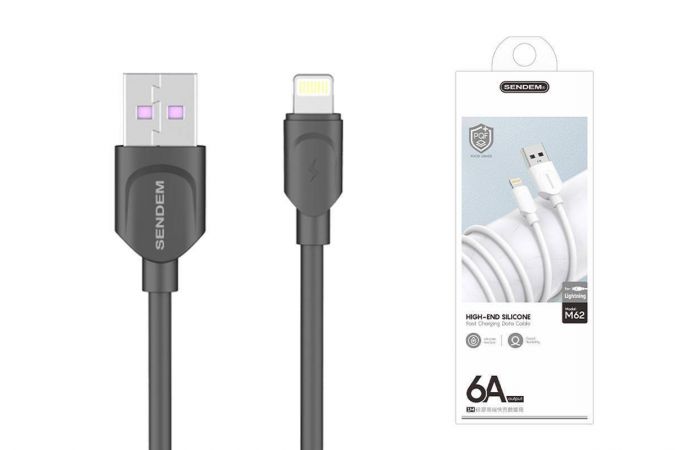 Кабель USB - Lightning SENDEM M62 6A (черный) 1м