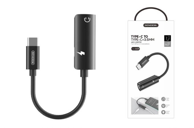 Адаптер для проводной гарнитуры c 3.5 мм на Type-C SENDEM A09 (штекер TYPE-C - гнездо 3,5мм/гнездо TYPE-C) 14см