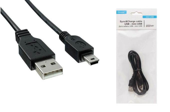 Кабель MiniUSB 2.0 Glossar Type-A (M) --> USB2.0 Mini-B (M) 1м (черный)