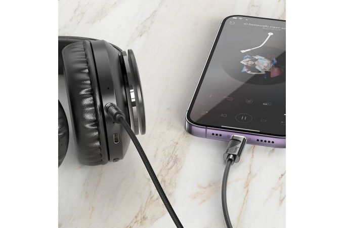 Кабель аудио HOCO UPA30 Friend (штекер Lightning - вход AUX 3.5 mm) (синий) 1м