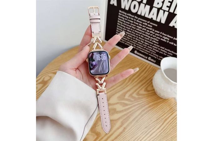 Ремешок для Apple Watch 38/40/41 mm AA металл+кожа (розово-золотой)