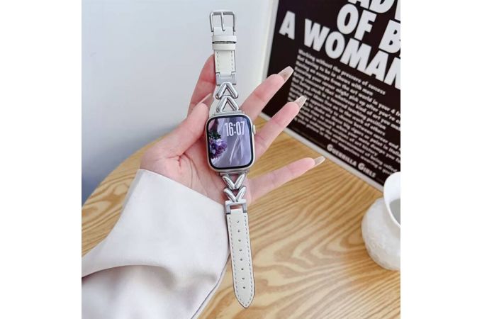 Ремешок для Apple Watch 38/40/41 mm AA металл+кожа (белый)