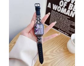 Ремешок для Apple Watch 38/40/41 mm AA металл+кожа (черный)