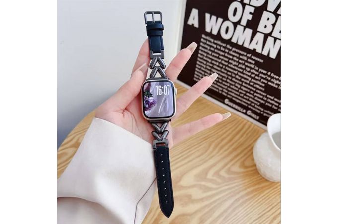 Ремешок для Apple Watch 38/40/41 mm AA металл+кожа (черный)