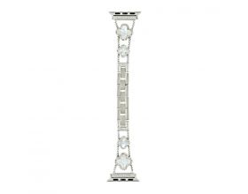 Ремешок для Apple Watch 38/40/41 mm AA металлический (со стразами+цветок, белый)