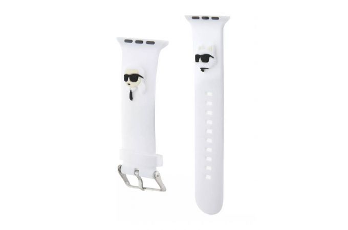 Ремешок для Apple Watch КАРЛ (кот в очках) 42/44/45/46/49 mm силиконовый (белый)