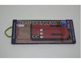Чехол для Iphone X COBLUE кожаный с карбоновой вставкой и 3D стеклом (красный)