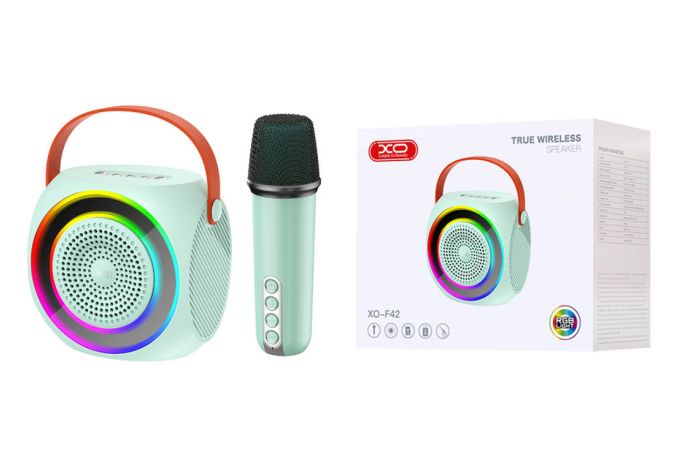 Караоке система мини XO F42 Dazzling RGB Bluetooth Karaoke Stereo with Microphone (голубой)