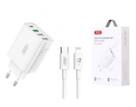 Сетевое зарядное устройство USB + USB-C XO L120 (EU) multi port fast charging charger (USB-C 20W/USB-A 18W) with lightning cable (NB189A) (белый)