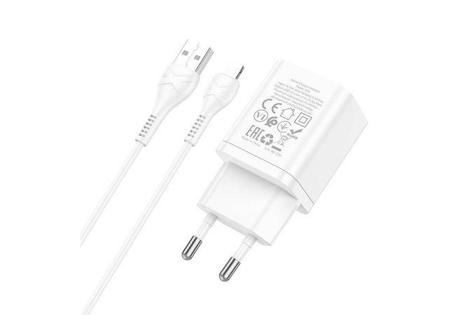 Сетевое зарядное устройство 2USB + кабель Lightning HOCO N25 Marker 2400mAh (белый)