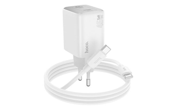 Сетевое зарядное устройство 2USB-C + кабель Type-C HOCO N42 PD45W (белый)