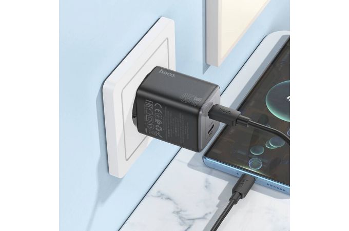 Сетевое зарядное устройство 2USB-C + кабель Type-C HOCO N42 PD45W (белый)