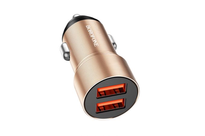 Автомобильное зарядное устройство АЗУ 2USB BOROFONE BZ19B 36W  QC3.0 Wisdom 2400 mAh (золотой)