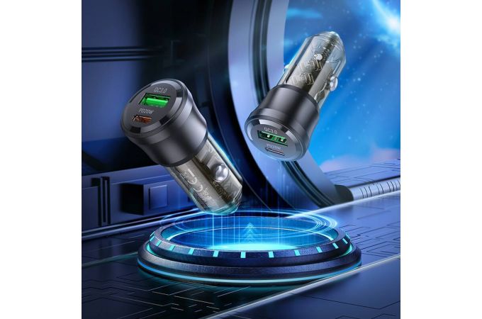 Автомобильное зарядное устройство АЗУ USB + USB-C BOROFONE BZ25 38W  PD20W + QC3.0 (черный прозрачный)