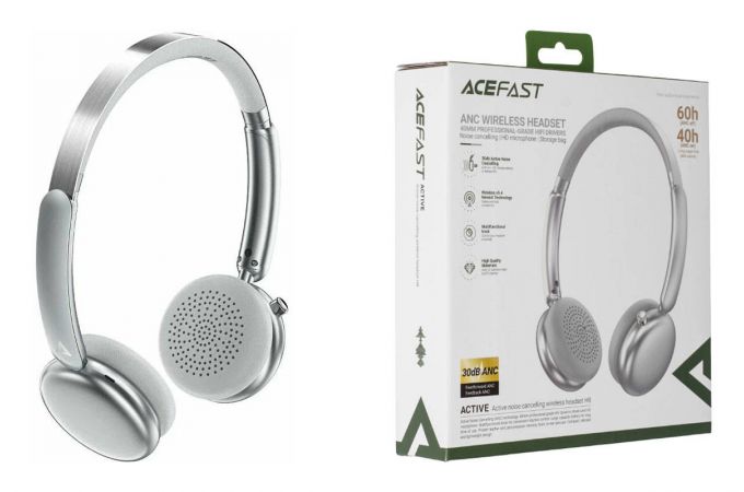 Наушники мониторные беспроводные ACEFAST H8 active noise cancelling wireless headset (Серебряный)