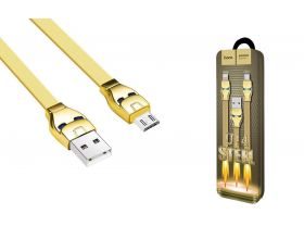 Кабель USB - MicroUSB HOCO U14 2,4A золотой 1м (в оплетке,LED индикатор)
