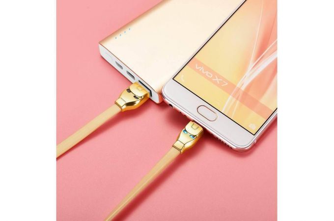 Кабель USB - MicroUSB HOCO U14 2,4A золотой 1м (в оплетке,LED индикатор)