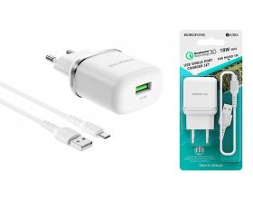 Сетевое зарядное устройство USB + кабель MicroUSB BOROFONE BA36A QC3.0 3000mAh (белый)