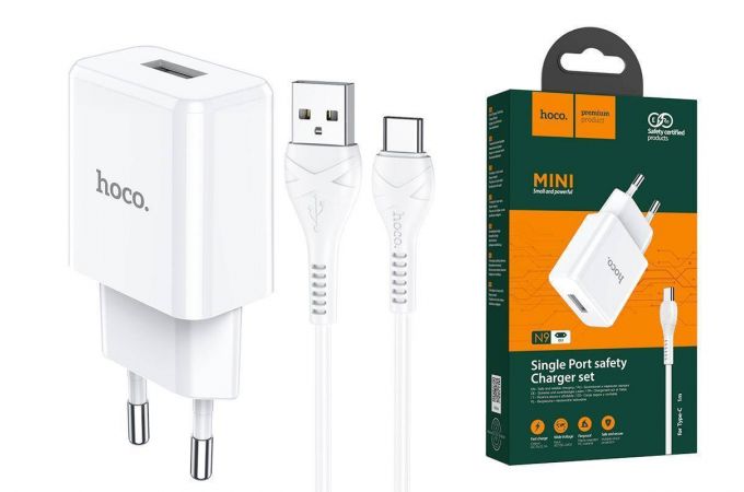 Сетевое зарядное устройство USB + кабель Type-C HOCO N9 2100 mAh (белый)