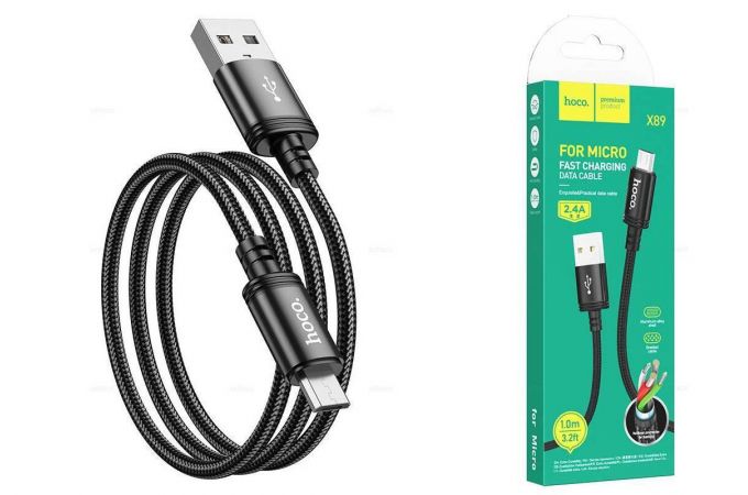Кабель USB - MicroUSB HOCO X89 (черный) 1м