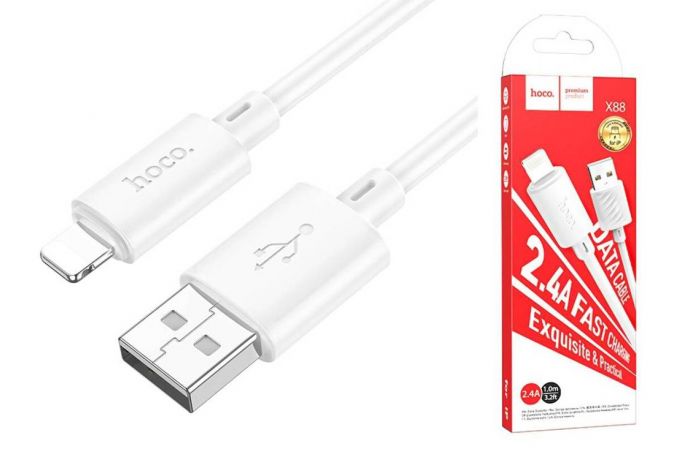 Кабель USB - Lightning HOCO X88 2,4A (белый) 1м