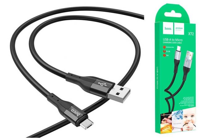 Кабель USB - MicroUSB HOCO X72 (черный) силиконовый 1м