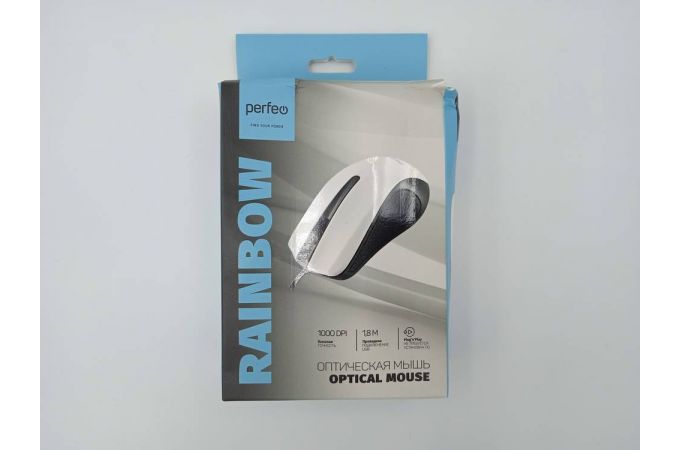 Мышь проводная оптическая Perfeo "RAINBOW" 3 кн, USB (черно-белый) (УЦЕНКА! МЯТАЯ УПАКОВКА)