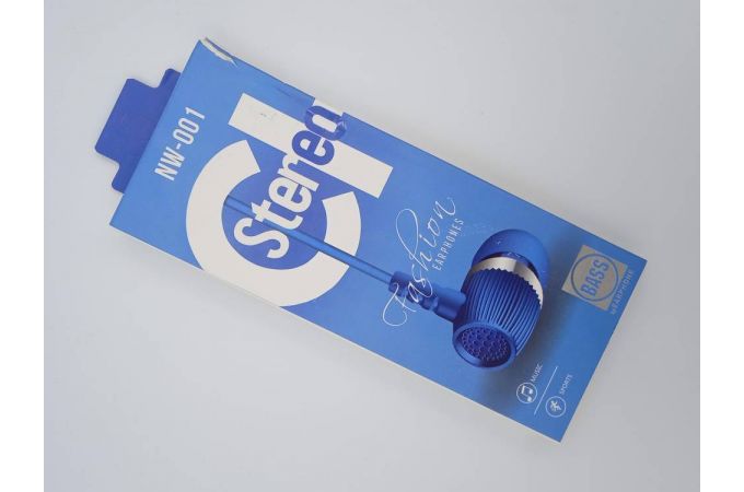 Наушники вакуумные проводные BASS by EARPHONE NW-001 Jack 3,5 кабель 1,2 м. (синий) (УЦЕНКА! МЯТАЯ УПАКОВКА)