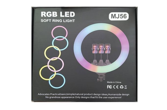 Кольцевая лампа RGB многоцветная MJ56 (56см) для фото и видеосъемки (без треноги, черный)