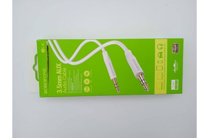 Кабель аудио AUX BOROFONE BL16 AUX 3.5 1 метр белый (УЦЕНКА! МЯТАЯ УПАКОВКА)