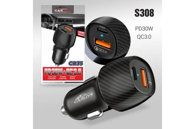 Автомобильное зарядное устройство Carlive CR35 QC3.0 + PD 30W (Black) 20pcs